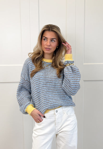 Famous Online Store Strepen knit Leah blauw/geel/bruin