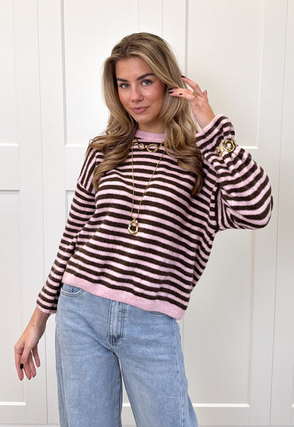 Famous Online Store Strepen trui Fien bruin/roze