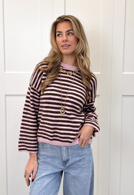 Famous Online Store Strepen trui Fien bruin/roze