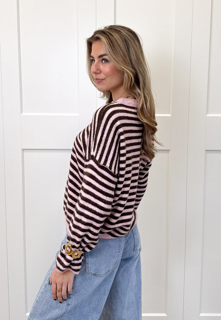 Famous Online Store Strepen trui Fien bruin/roze