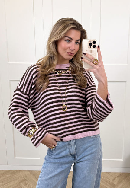 Famous Online Store Strepen trui Fien bruin/roze