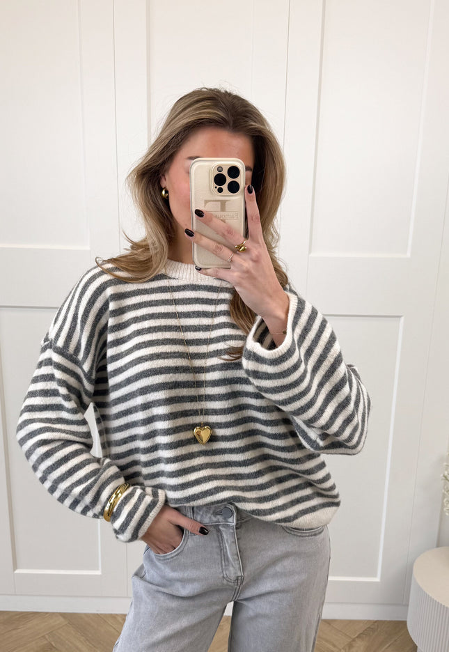 Famous Online Store Strepen trui Fien grijs