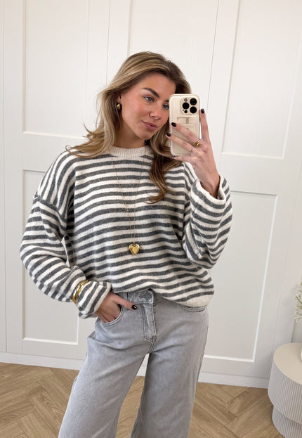 Famous Online Store Strepen trui Fien grijs