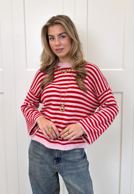 Famous Online Store Strepen trui Fien rood/roze