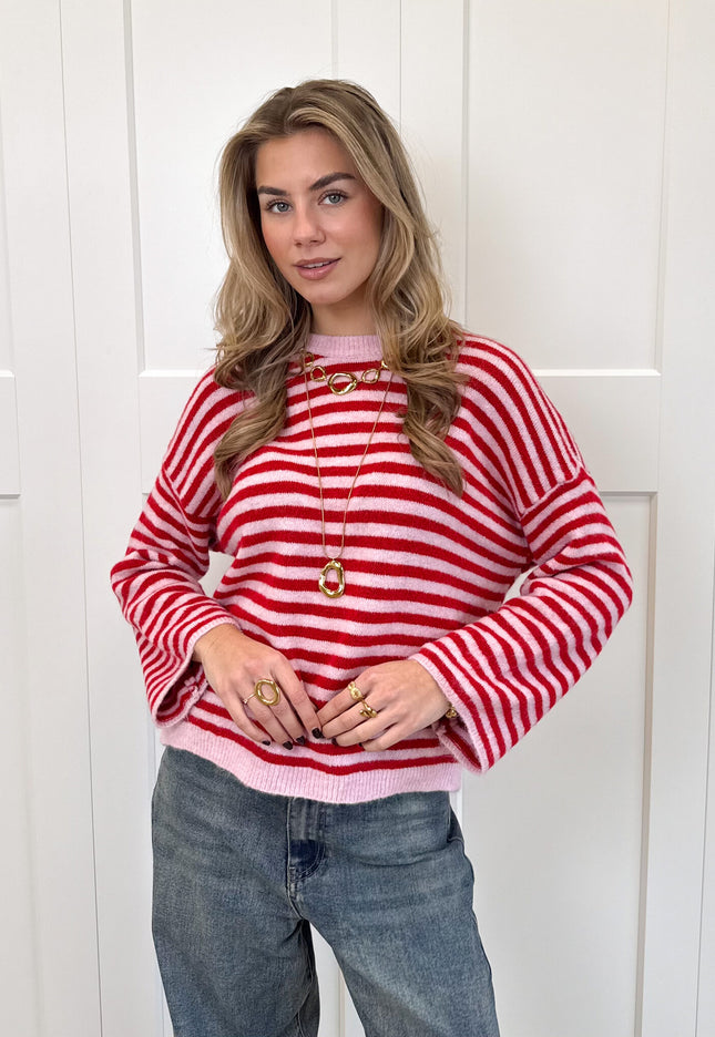 Famous Online Store Strepen trui Fien rood/roze