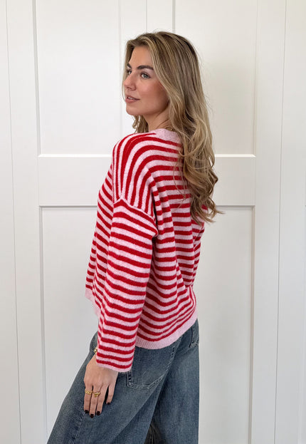 Famous Online Store Strepen trui Fien rood/roze