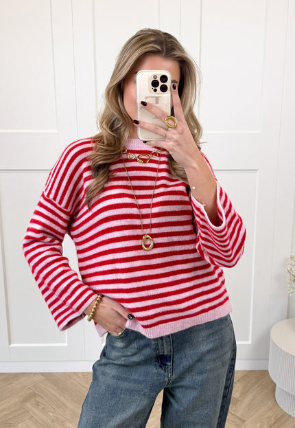Famous Online Store Strepen trui Fien rood/roze