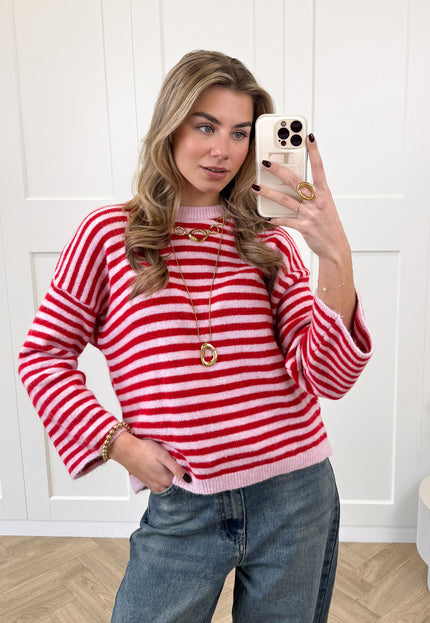 Famous Online Store Strepen trui Fien rood/roze