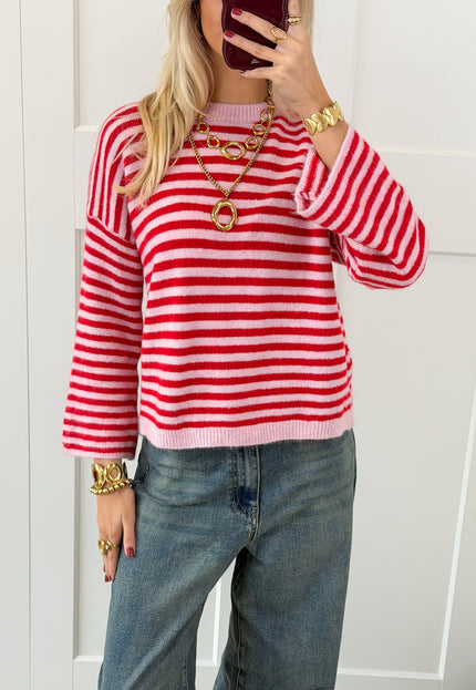 Famous Online Store Strepen trui Fien rood/roze