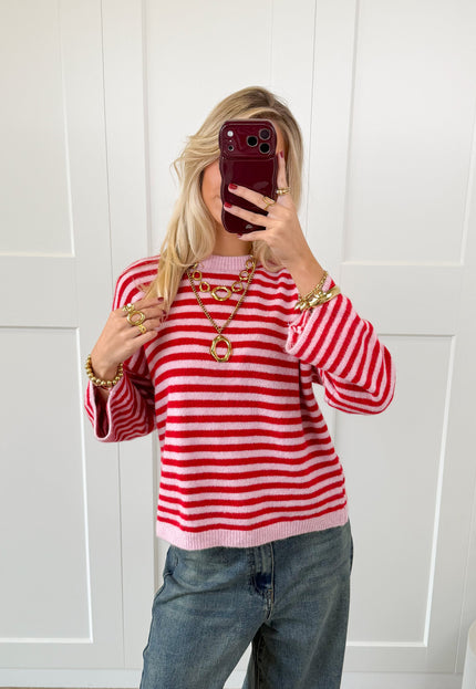 Famous Online Store Strepen trui Fien rood/roze