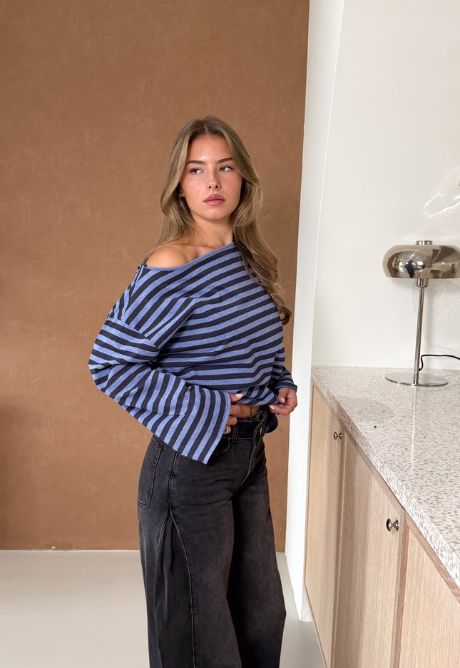 Famous Online Store Strepen trui Jody blue on blue