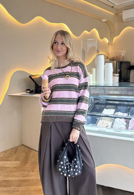 Famous Online Store Strepen trui Loesje roze/bruin/groen