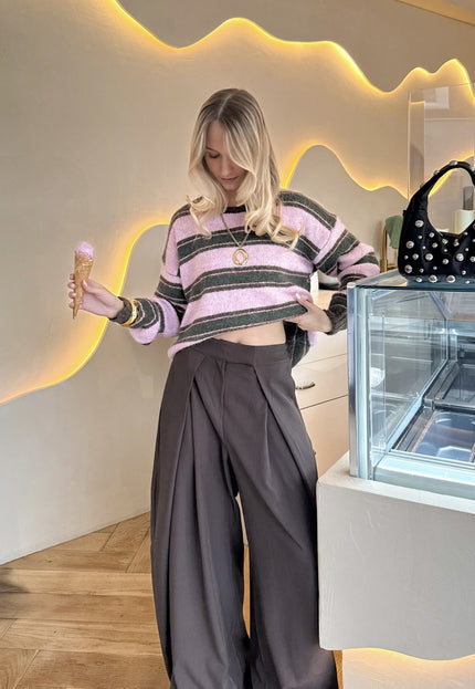 Famous Online Store Strepen trui Loesje roze/bruin/groen