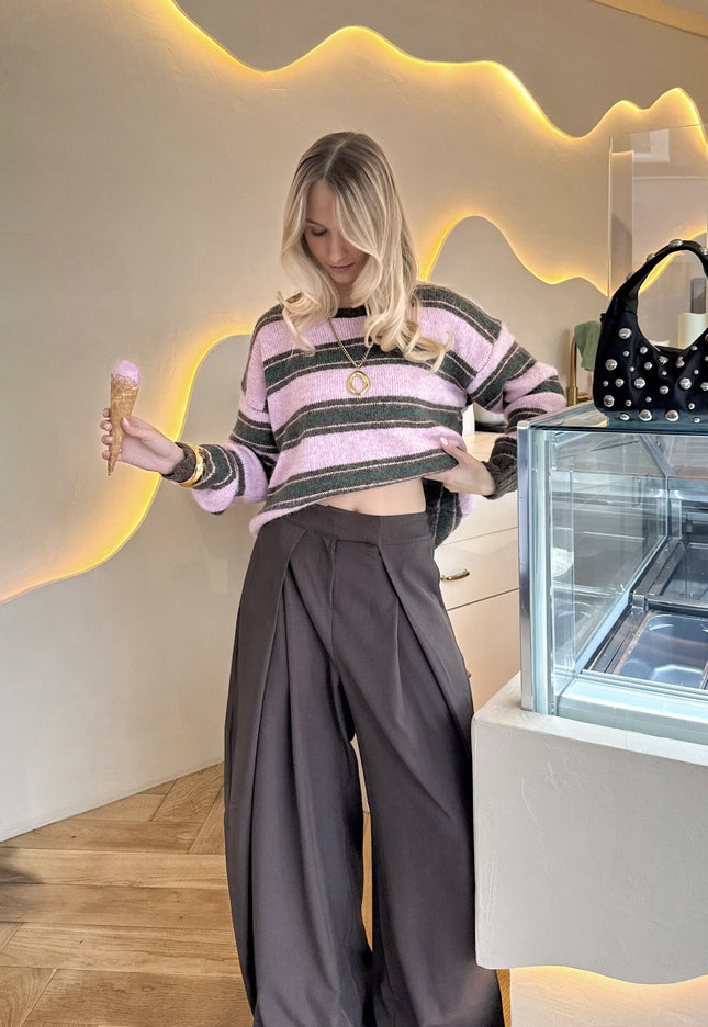 Famous Online Store Strepen trui Loesje roze/bruin/groen
