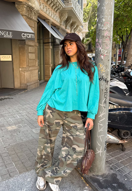 Famous Online Store T shirt open back turquoise