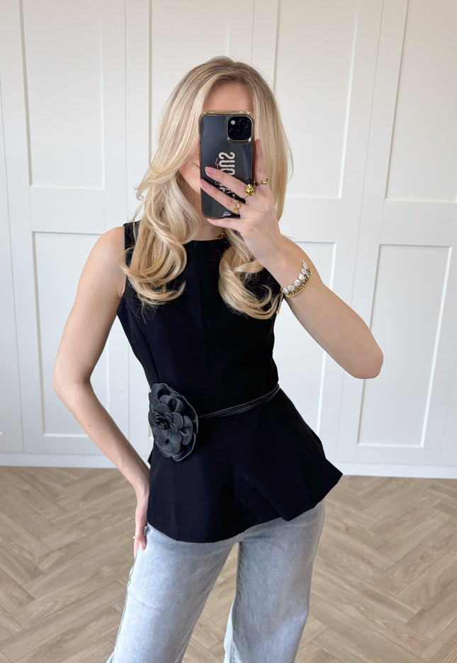 Famous Online Store Taille knoopriem bloem zwart