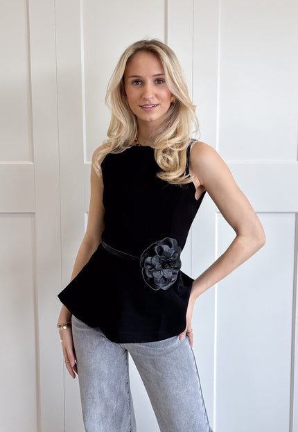 Famous Online Store Taille knoopriem bloem zwart