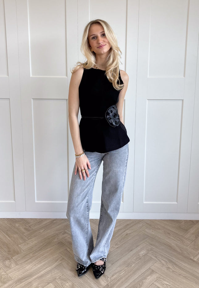 Famous Online Store Taille knoopriem bloem zwart