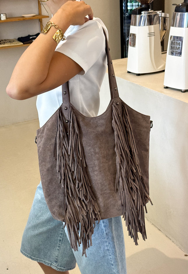 Famous Online Store Tas Yara met franjes taupe