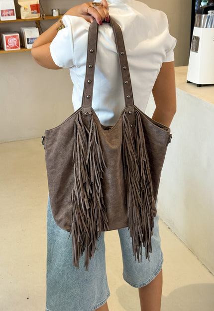 Famous Online Store Tas Yara met franjes taupe