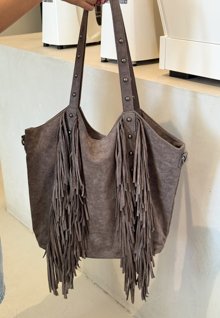 Famous Online Store Tas Yara met franjes taupe