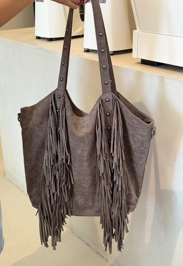Famous Online Store Tas Yara met franjes taupe