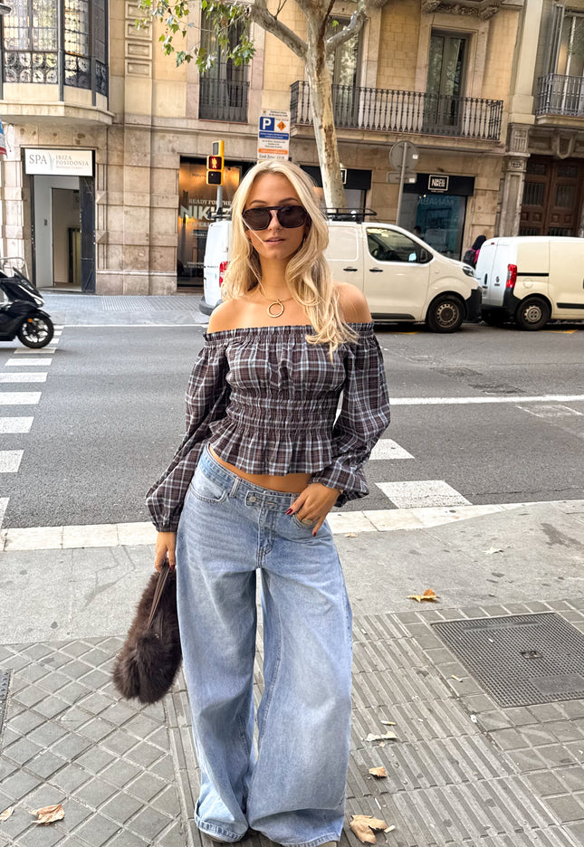 Famous Online Store Top off shoulder Joa blauw