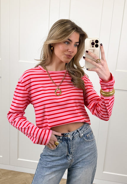 Famous Online Store Top strepen Jasmijn roze/rood