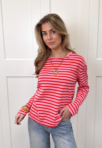 Famous Online Store Top strepen Jasmijn roze/rood