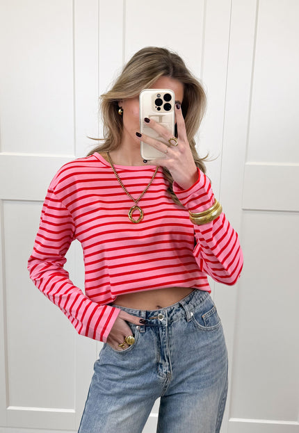 Famous Online Store Top strepen Jasmijn roze/rood