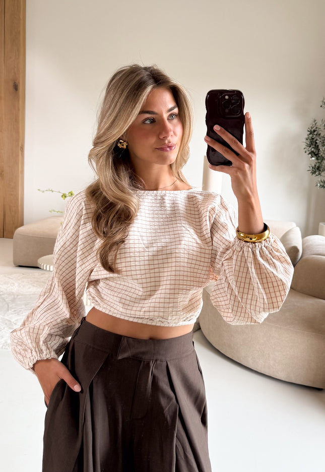 Famous Online Store Topje Monica ecru geruit