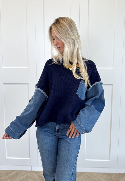 Famous Online Store Trui Indigo denim knit donkerblauw