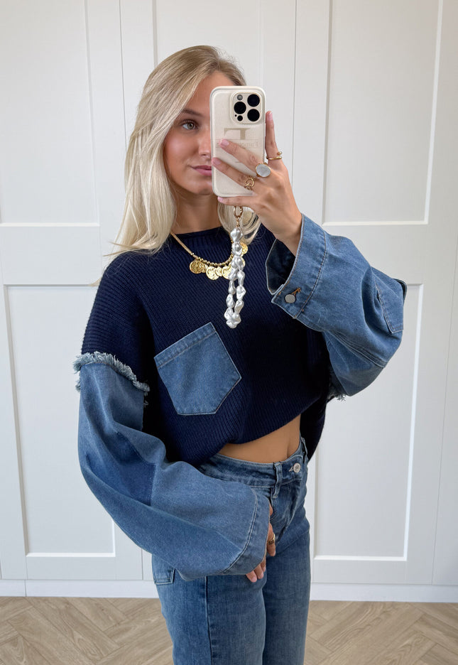 Famous Online Store Trui Indigo denim knit donkerblauw