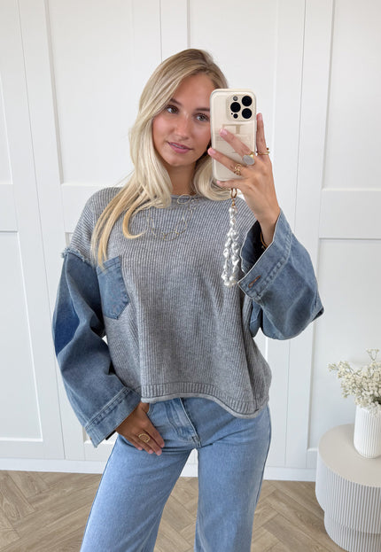 Famous Online Store Trui Indigo denim knit grijs