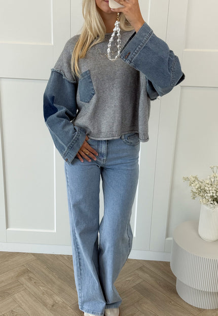 Famous Online Store Trui Indigo denim knit grijs