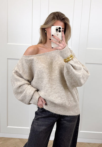 Famous Online Store Trui off shoulder Alina beige