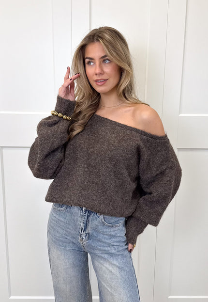 Famous Online Store Trui off shoulder Alina bruin