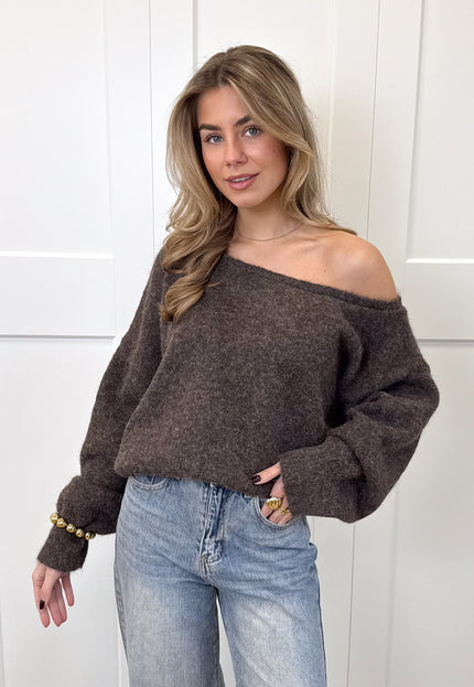Famous Online Store Trui off shoulder Alina bruin
