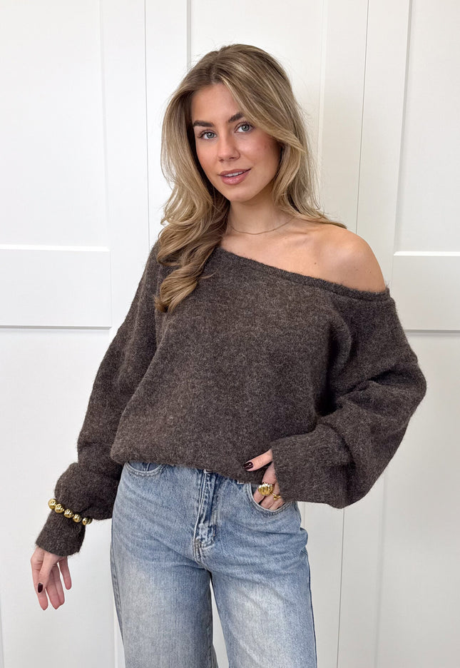 Famous Online Store Trui off shoulder Alina bruin