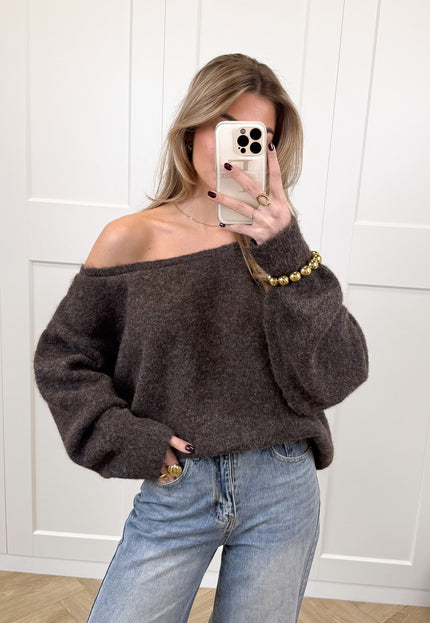 Famous Online Store Trui off shoulder Alina bruin
