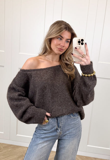 Famous Online Store Trui off shoulder Alina bruin