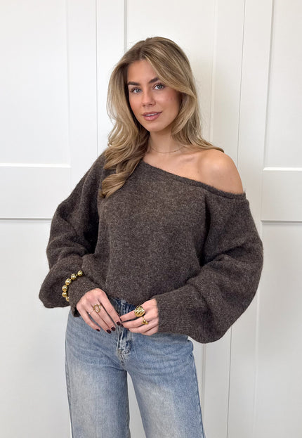Famous Online Store Trui off shoulder Alina bruin