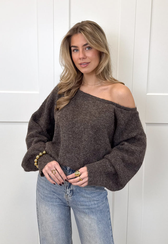 Famous Online Store Trui off shoulder Alina bruin