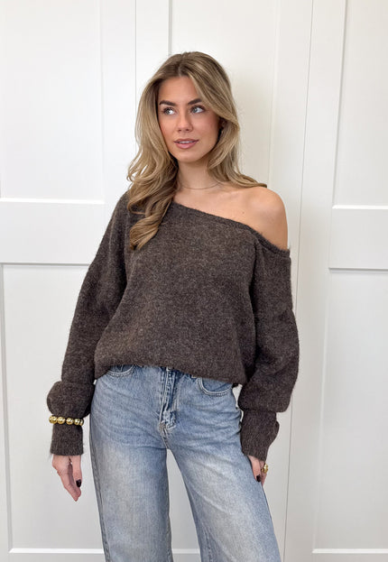 Famous Online Store Trui off shoulder Alina bruin