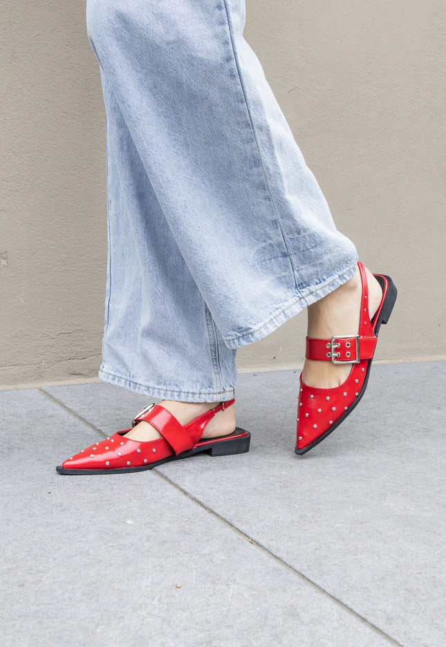 Famous Puntige loafers studs rood