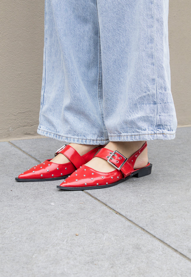 Famous Puntige loafers studs rood