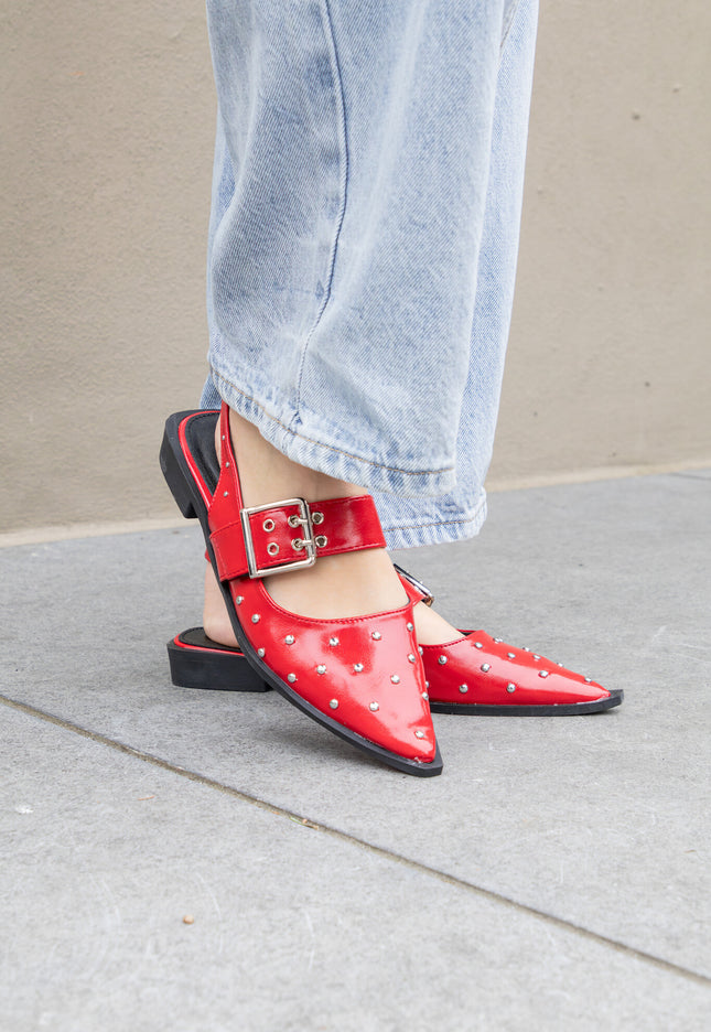 Famous Puntige loafers studs rood