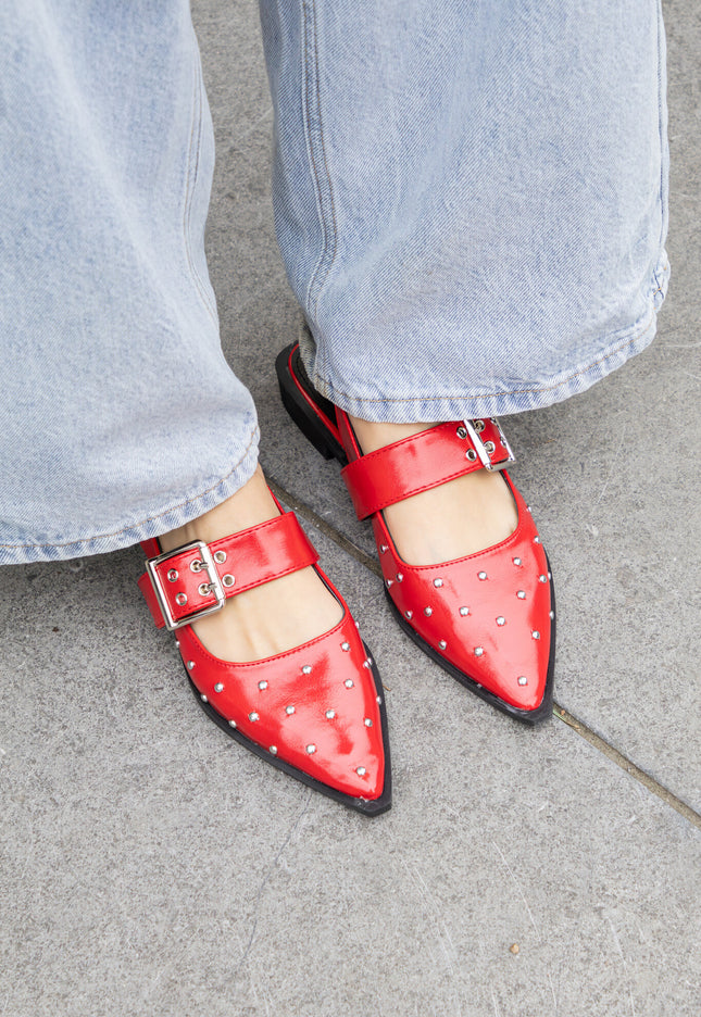 Famous Puntige loafers studs rood