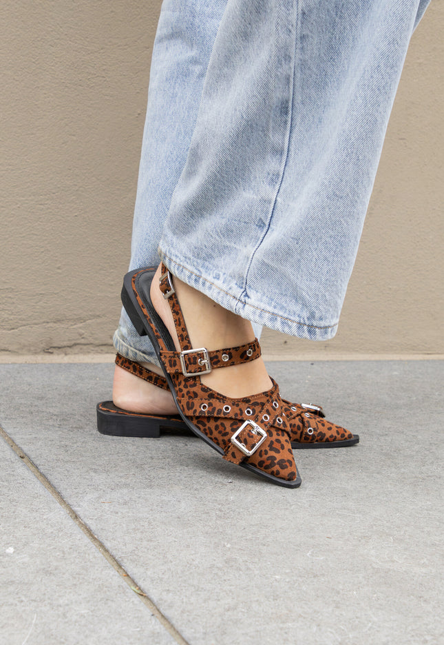 Foto Puntige loafers gesp leopard
