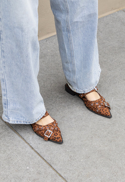 Foto Puntige loafers gesp leopard